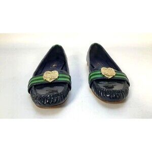 Poppy Coach Navy Patent Leather Loafers Noelle Loafers Gold Logo sz 6.5 Cottage